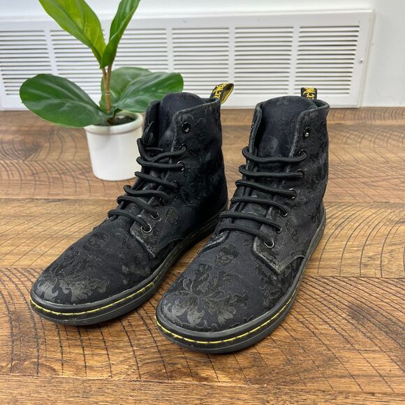 DR Marten 7 Hackney black skull flock sneaker shoe womens fabric lace up - Picture 1 of 9